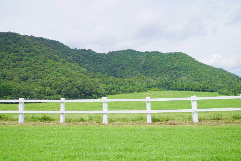 牧場などでよく見かけるシンプルなデザインのバイナルフェンス